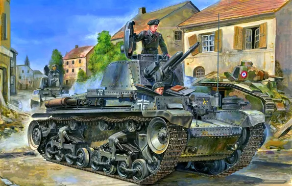 Картинка Вермахт, танкисты, лёгкий танк, панцерваффе, блицкриг 1940, Pz.Kpfw.35(t), 6 танковая дивизия