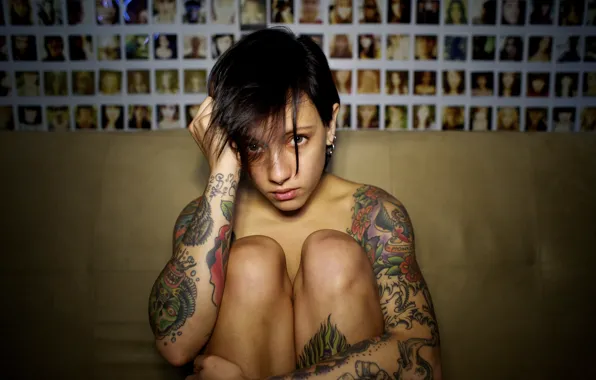 Girl, wall, woman, photo, photos, model, tattoo, bokeh