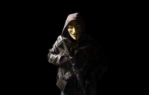 Картинка оружие, маска, капюшон, мужчина, штурмовая винтовка