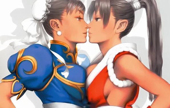 Взгляд, девушки, близость, Mai Shiranui, Street Fighter, Chun Li, King of Fighters