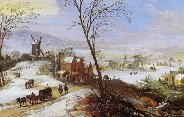 Картина, живопись, painting, Joos de Momper, 1598, Winter Landscape with Mill