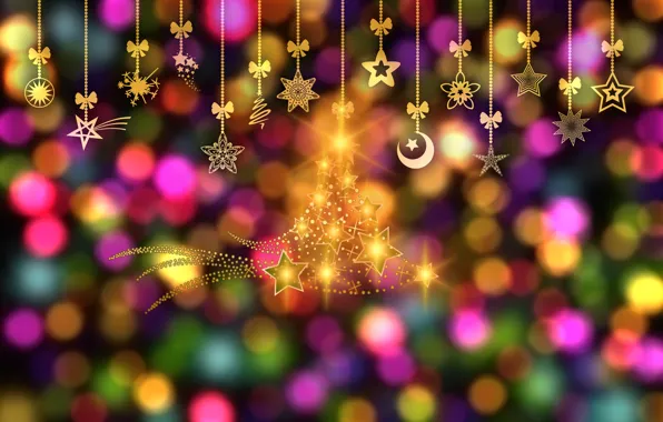 Огоньки, Новый Год, Рождество, звёздочки, ёлочка