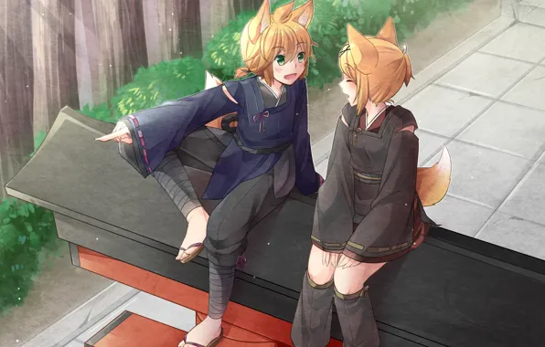 Девушка, парень, двое, Vocaloid, Вокалоид, Кагомине Лен, Кагомине Рин