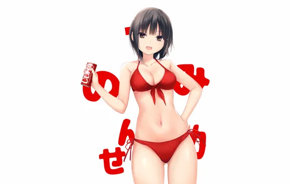 Girl, sexy, cleavage, boobs, anime, beautiful, short hair, pretty