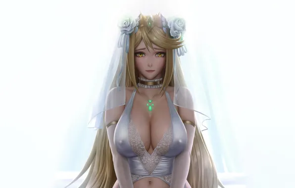 Girl, sexy, cleavage, erect nipples, long hair, dress, boobs, anime