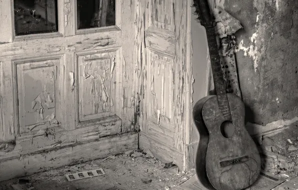 Картинка музыка, фон, гитара, дверь