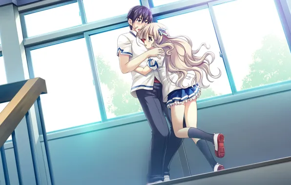 Девушка, аниме, арт, парень, двое, пластырь, обнимашки, Ryuusei Kiseki -Shooting Probe