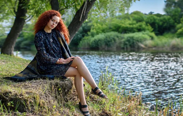 Лето, девушка, природа, река, фото, модель, платье, Павлюк Александр