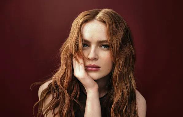 Взгляд, фон, портрет, актриса, шатенка, Sadie Sink, Сэди Синк