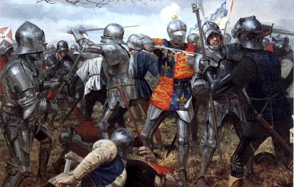 Рисунок, доспехи, мечи, рыцари, копья, кольчуги, ключевая битва войны Алой и Белой розы, Западный Йоркшир
