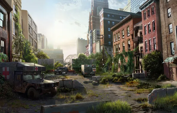 Машины, город, апокалипсис, эпидемия, The Last of Us