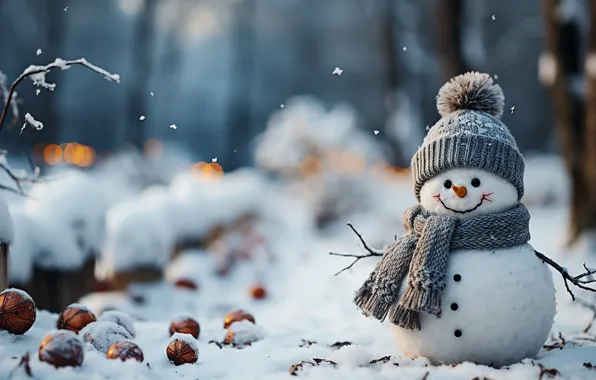 Картинка зима, снег, Рождество, Новый год, снеговик, Christmas, winter, snow