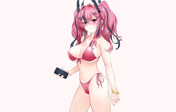 Girl, sexy, cleavage, pink hair, long hair, boobs, anime, beautiful