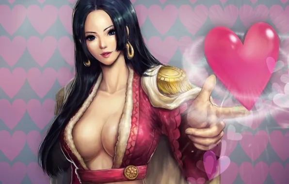 Грудь, девушка, серьги, арт, сердечко, one piece, boa hancock, wonst92