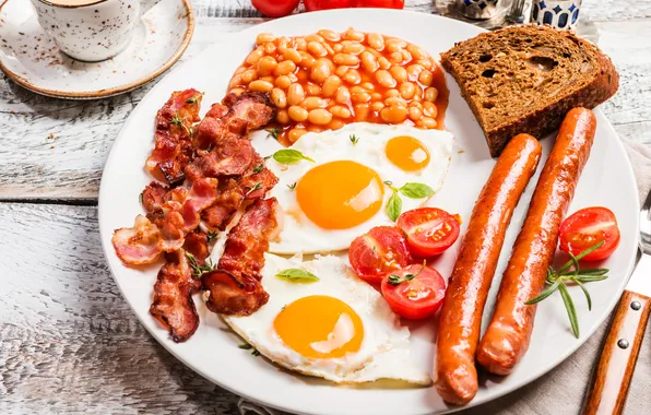 Картинка classic, beans, british, bread, breakfast, brunch, bacon