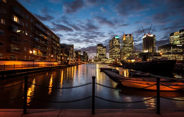 Картинка закат, англия, лондон, london, twilight, sunset, england, canary wharf