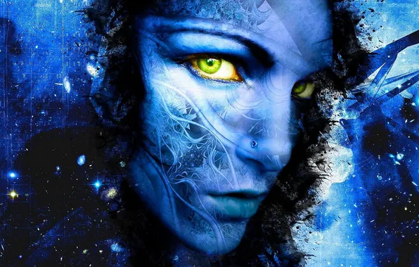 Картинка фантастика, Синее лицо, текстура для фотошоп