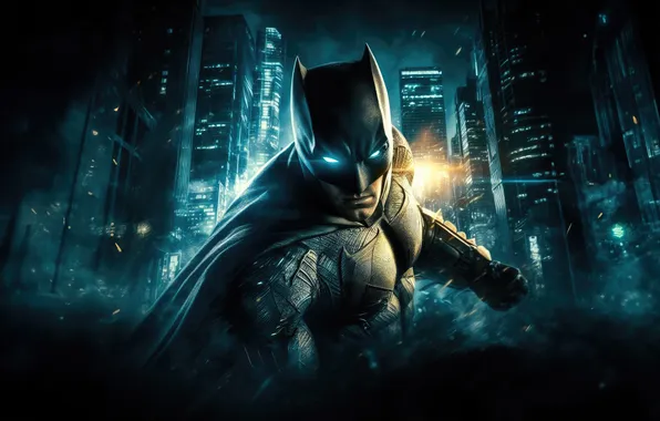 Ночь, город, огни, маска, арт, костюм, Бэтмен, Batman