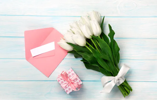 Любовь, подарок, букет, love, romantic, tulips, valentine's day, letter