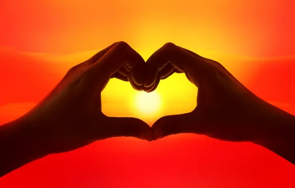 Love, heart, sunset, beautiful, hands, romance, love heart