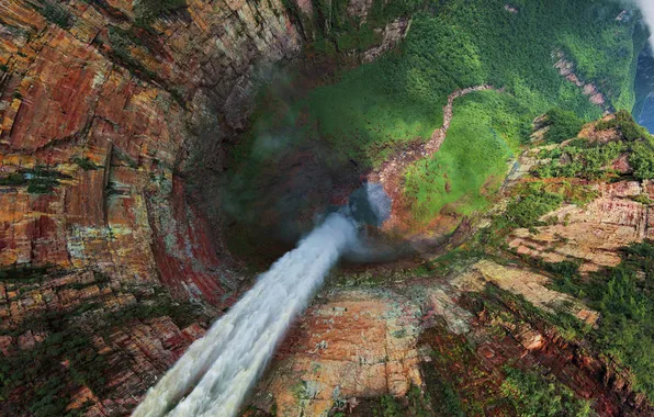 Картинка лес, деревья, пейзаж, горы, природа, скалы, водопад, растения