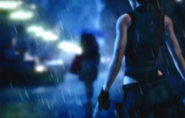 Девушка, макро, оружие, дождь, спина, Tomb raider, Lara croft