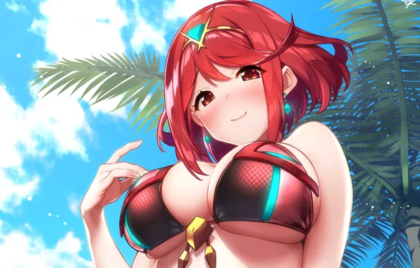 Girl, sexy, cleavage, red hair, long hair, boobs, anime, beautiful