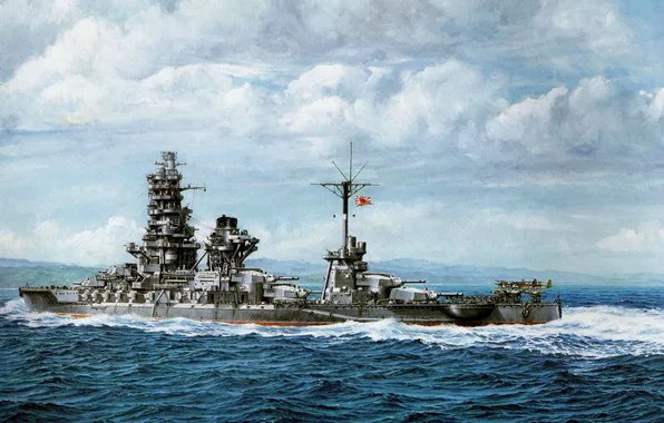 Корабль, арт, флот, военный, линкор, японский, battleship, WW2