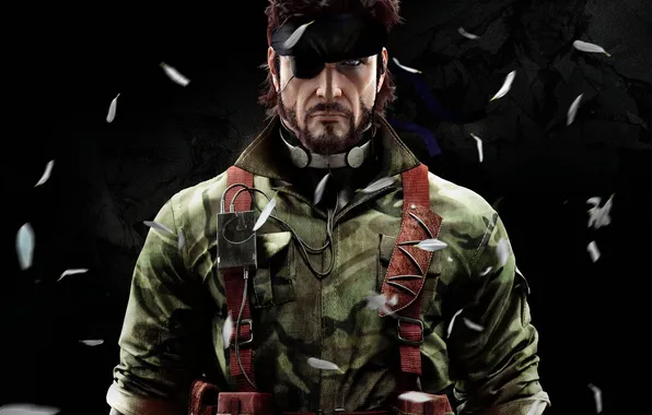 Картинка темный фон, арт, повязка, мужчина, амуниция, Metal Gear Solid, Naked Snake