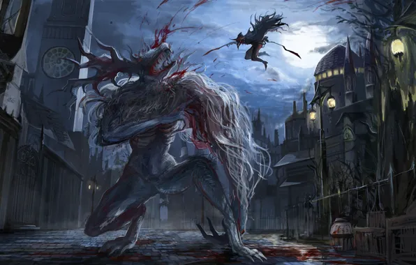 Арт, охотник, art, Bloodborne, Центральный Ярнам, Церковное чудовище