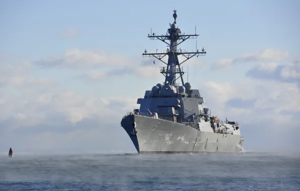 Море, туман, дымка, USS, эскадренный, миноносец, Rafael Peralta