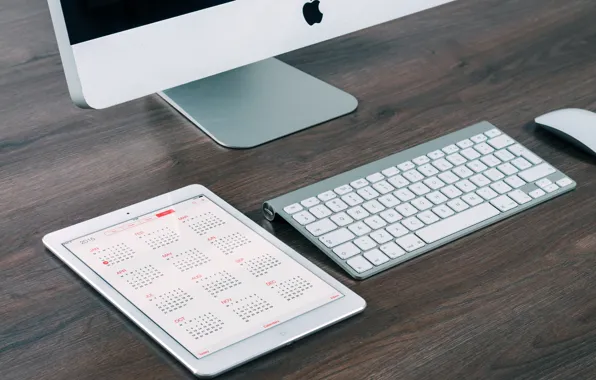 Картинка apple, mac, клавиатура, монитор, планшет, календарь, гаджеты, 2015