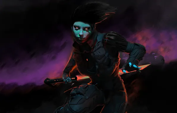 Girl, Fantasy, Art, Robot, Illustration, Concept Art, Sword, Characters