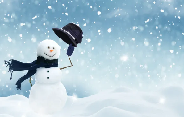 Зима, снег, снежинки, Новый Год, Рождество, снеговик, happy, Christmas