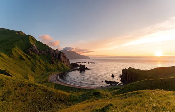 Картинка Аляска, Alaska, Horseshoe Bay, Adak Island, Summer Sunset, залив Хорсшу, Летний закат, остров Адак