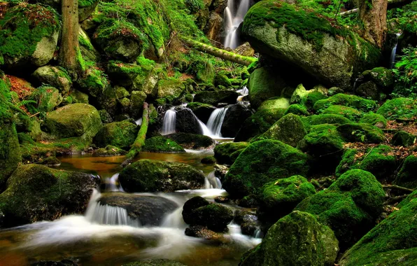 Картинка природа, ручей, камни, водопад