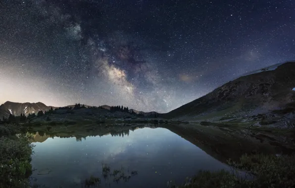 Картинка горы, ночь, озеро, Колорадо, млечный путь, Соединенные Штаты Америки, Clear Creek