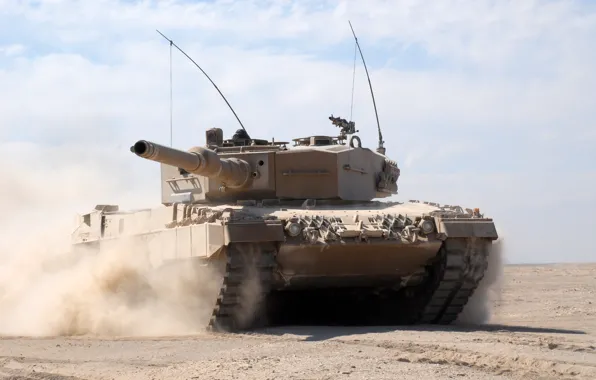 Картинка песок, пустыня, пыль, танк, боевой, бронетехника, Leopard 2 A4