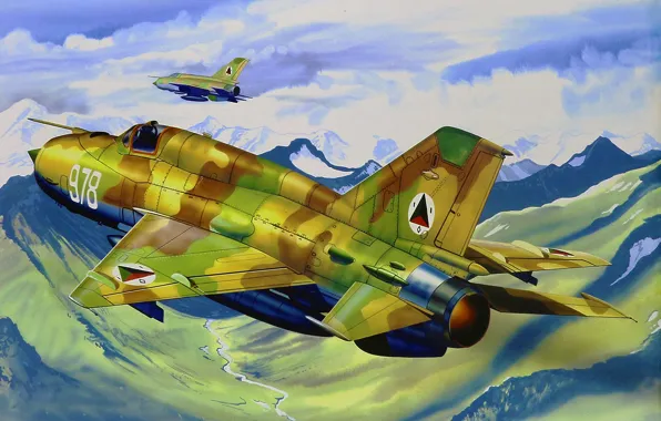 Картинка art, painting, aviation, jet, MiG-21 Fishbed