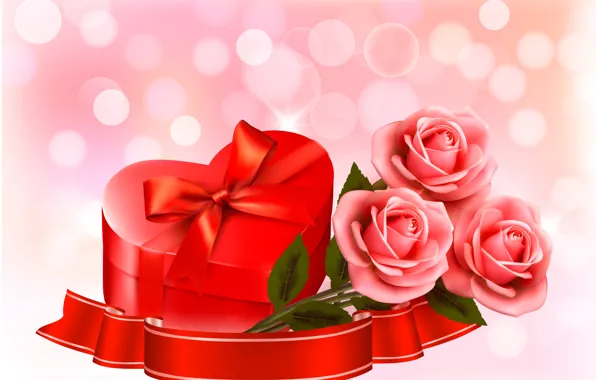 Цветы, праздник, розы, сердечки, день святого Валентина