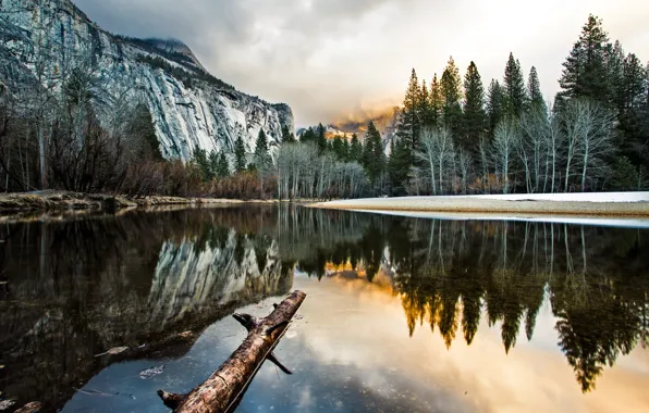 Картинка облака, деревья, пейзаж, горы, природа, озеро, отражение, Калифорния