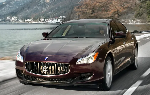 Картинка дорога, Maserati, Quattroporte, передок