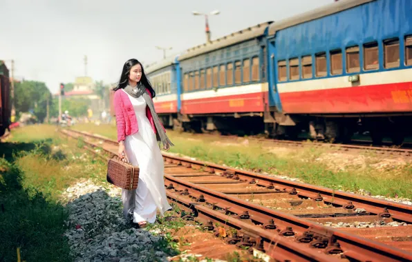 Картинка девушка, поезд, железная дорога, восточная