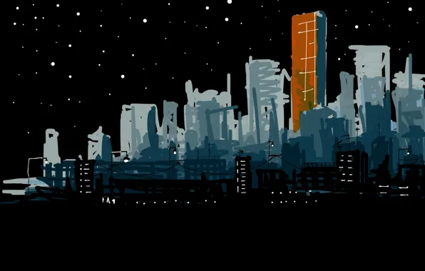 Картинка ночь, город, рисунок