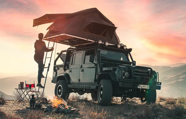 Land Rover, Car, Table, Camp, Sport, Defender, Man, Sunlight
