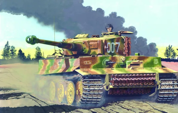 Картинка war, art, painting, tank, ww2, Panzerkampfwagen VI Tiger