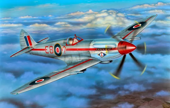 War, art, airplane, painting, aviation, Supermarine Spitfire F Mk.21 &ampquot;Contraprop&ampquot;