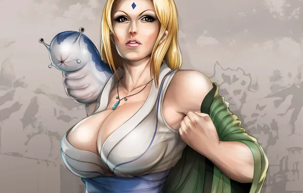 Девушка, животное, арт, блондинка, кулон, naruto, кулак, tsunade