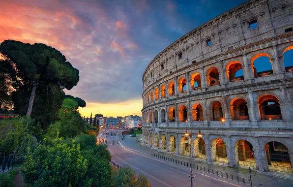 Картинка дорога, Рим, Колизей, Италия, архитектура, Italy, Colosseum, Rome