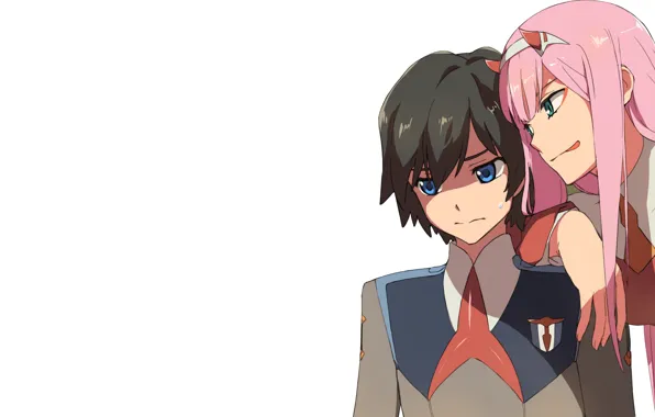 Девушка, арт, пара, белый фон, парень, двое, 002, Darling In The Frankxx